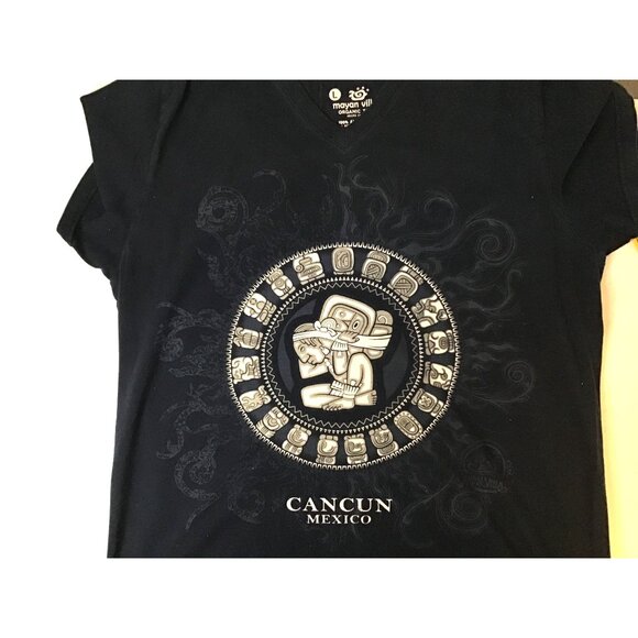 MAYAN VILLAGE-MENS BLUE SHORT SLEEVE ORGANIC COTTON GRAPHIC T-SHIRT SIZE LARGE - Picture 4 of 7